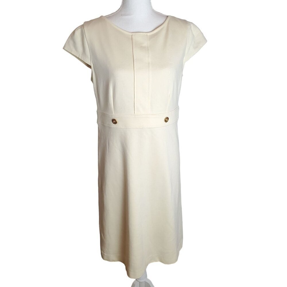Lilly Pulitzer Sasha Sheath Dress sz 10 Vanilla Cream Cap Sleeve Keyhole Stretch